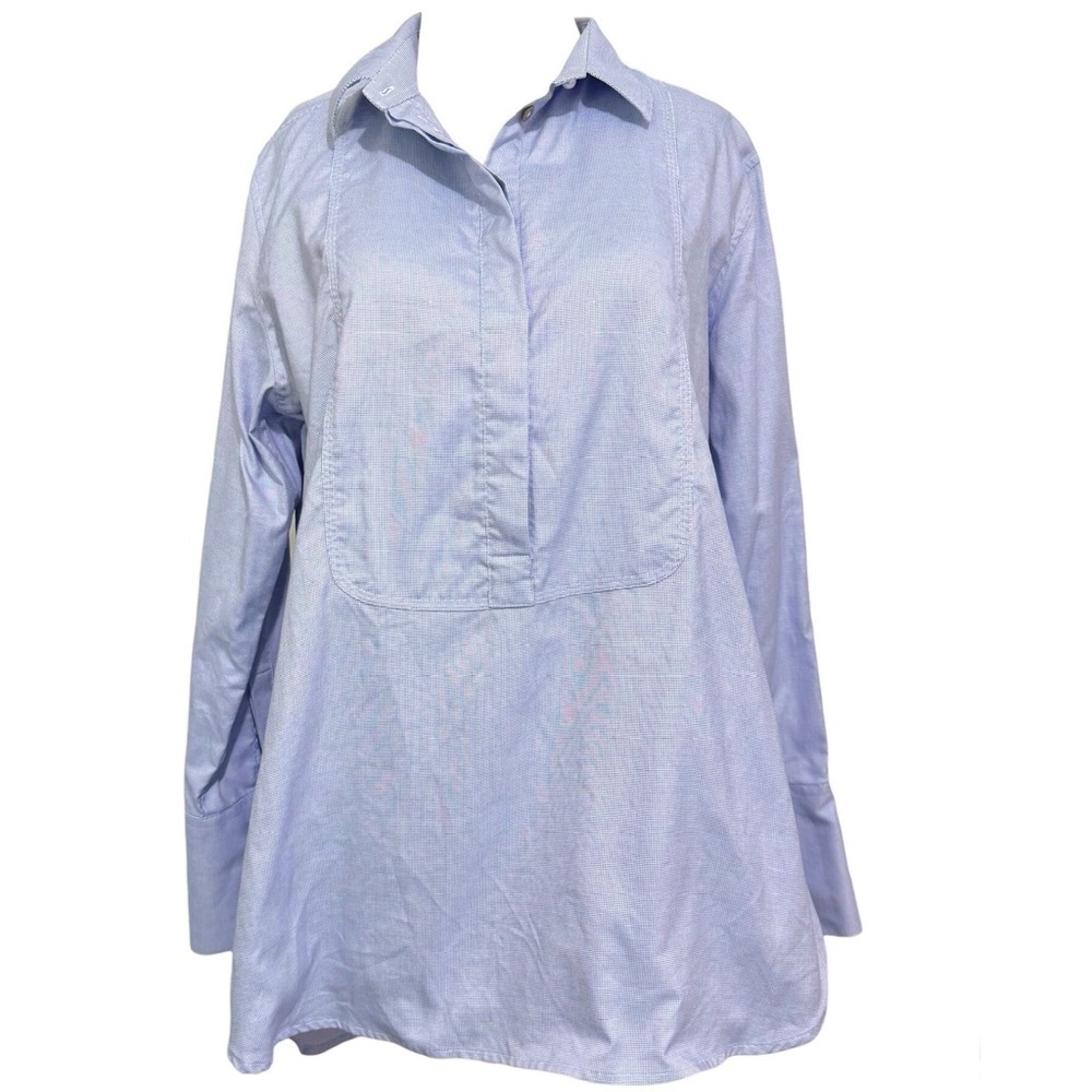Claridge and King Popover Boyfriend Style Tuxedo Tunic Shirt Blue Large